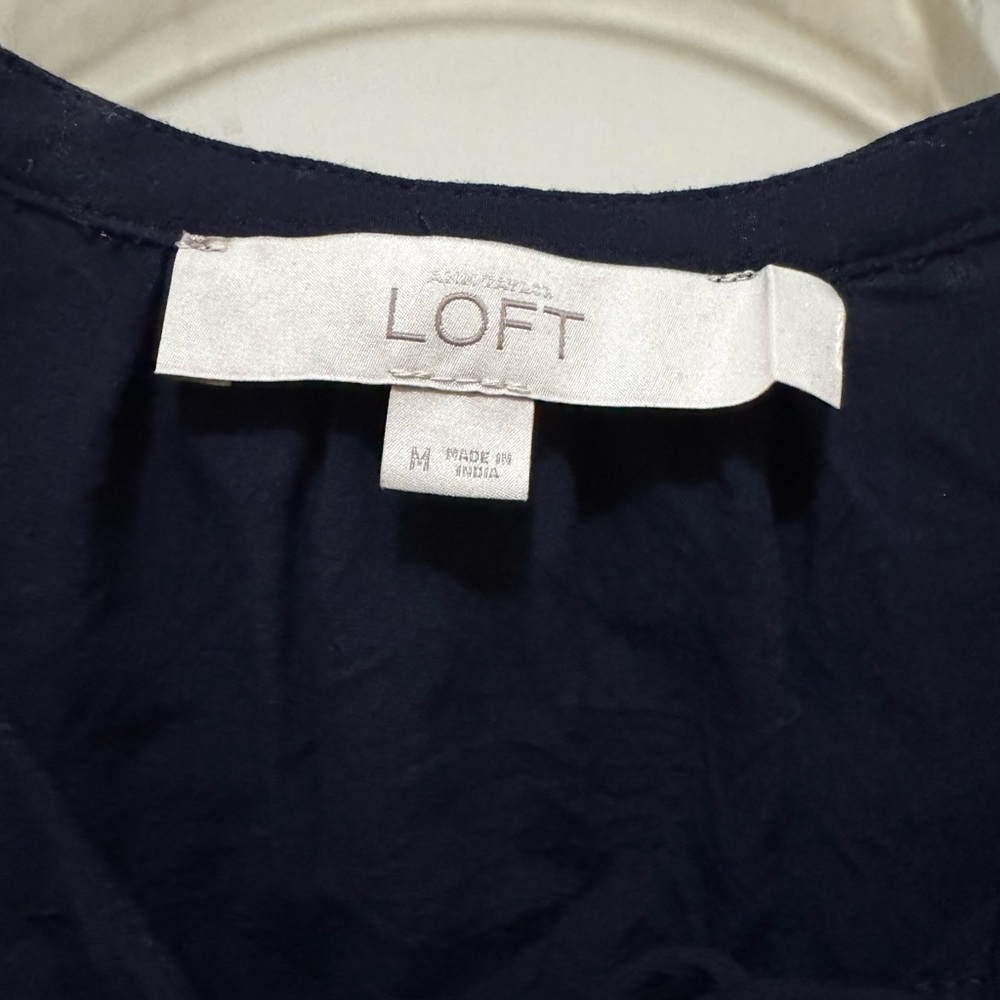 LOFT Women's Navy Ruffle Top - Picture 2 of 2